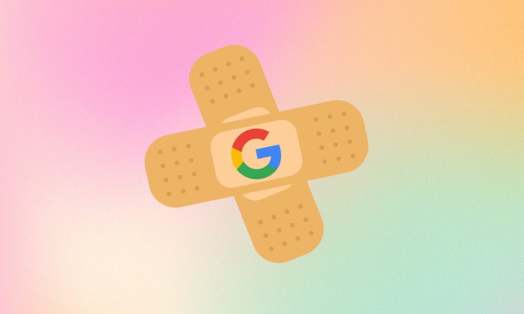 Google logo on bandages on colorful background