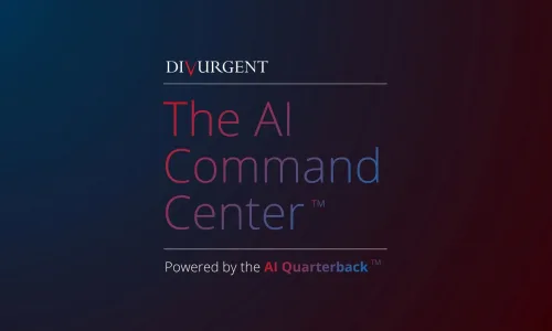 Brand banner showing the DIVURGENT logo and the title 'The AI Command Center' over a blue‑to‑red gradient background.