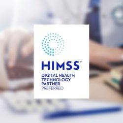 DHTP logo overlaid on blurred image of a doctor using a computer