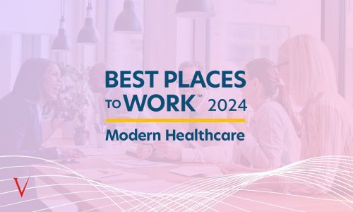 modern healthcare best places to work 2024 logo on top of image of workplace