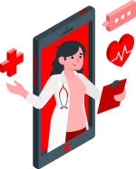 cartoon of doctor in a cell phone