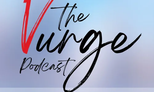 Vurge podcast cover with handwritten text