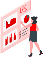 cartoon of woman pointing to data